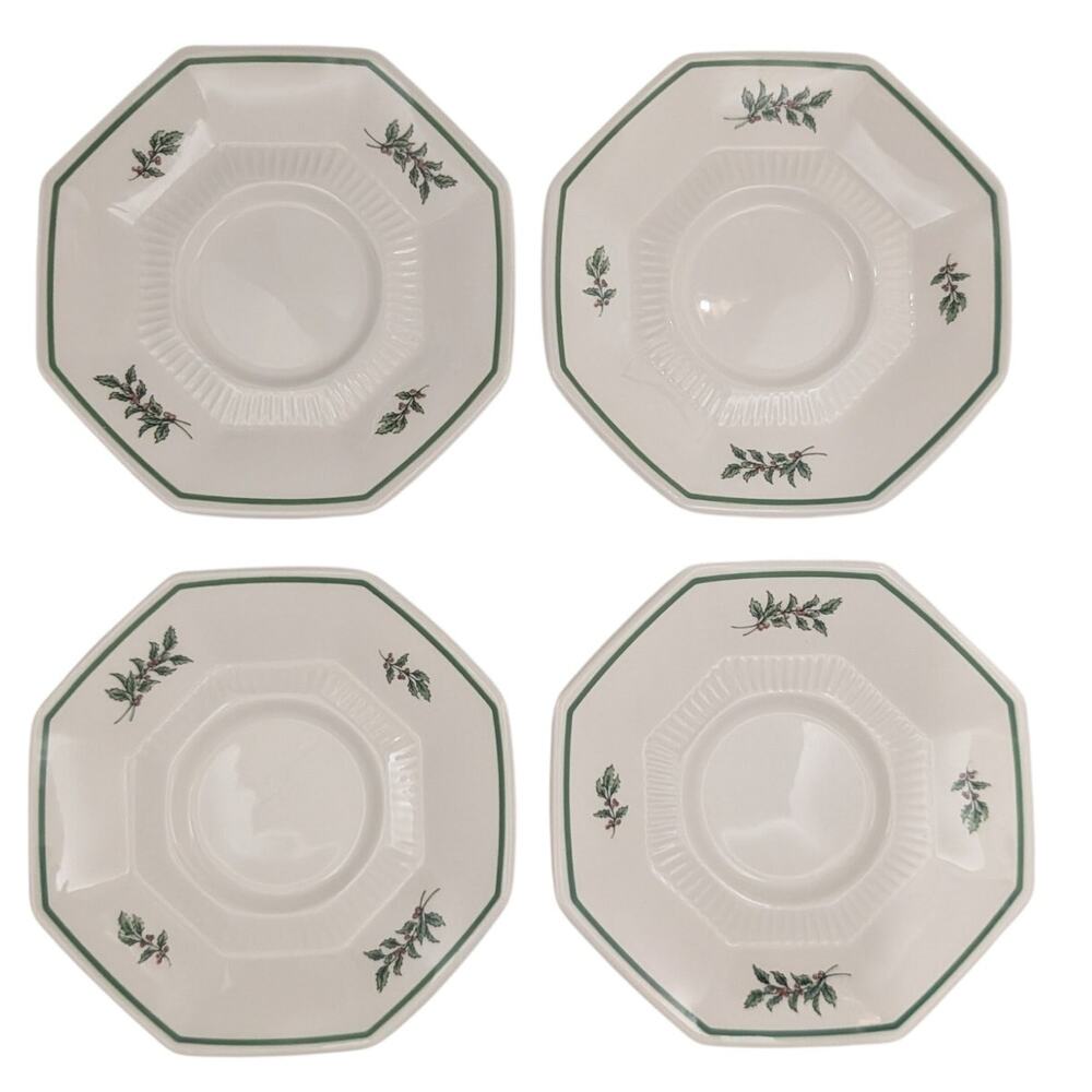 Vintage Nikko Christmastime Octagonal Saucers Set of 4 - 6" Holiday Replacement